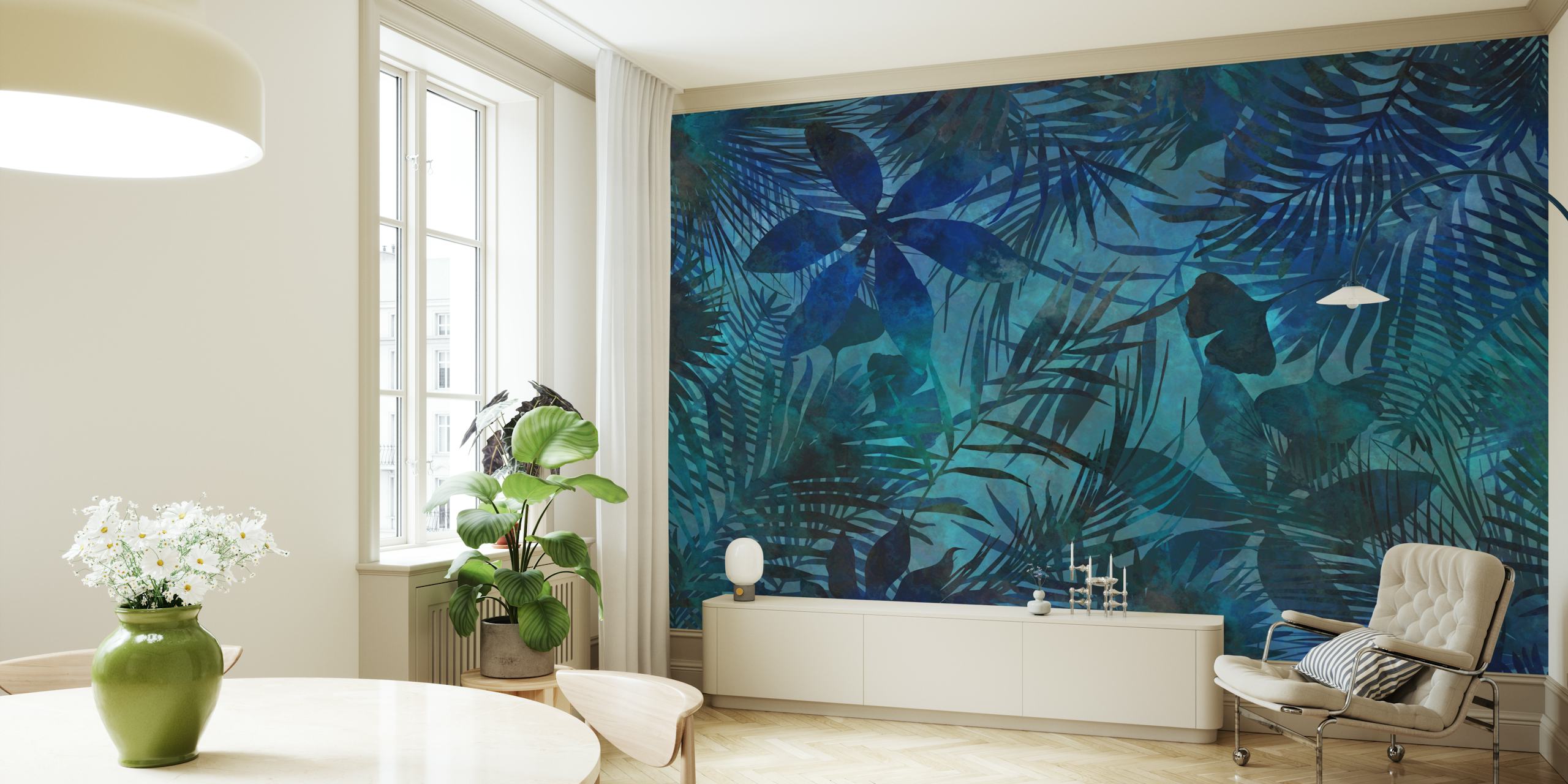 Intriguing Dark Blue Jungle ja Teal Trooppinen Jungle